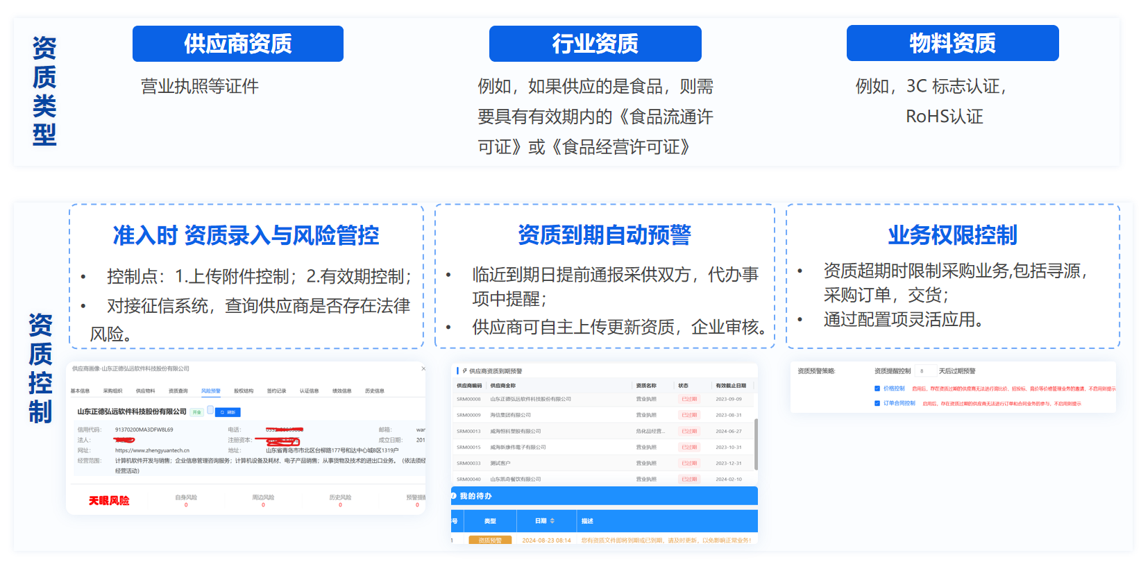 SRM供应商资质文档管理界面