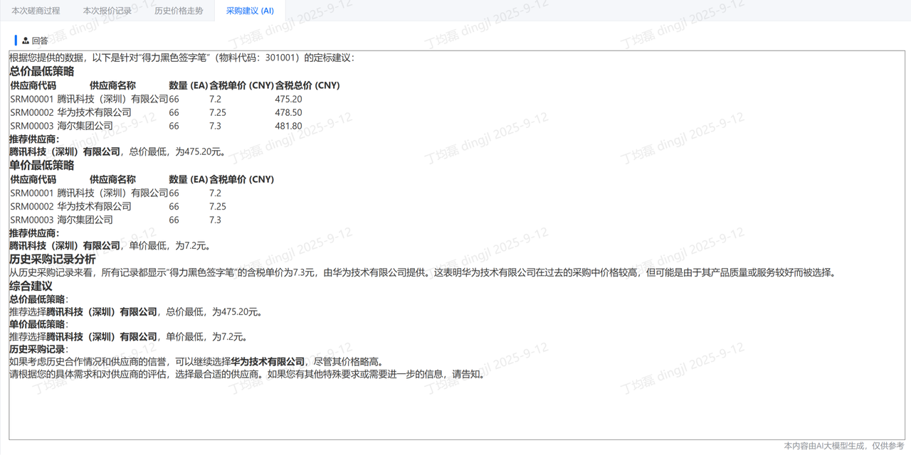 AI智能比价助手分析界面