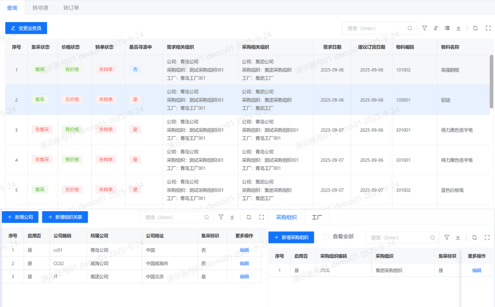 SRM系统采购需求管理界面截图
