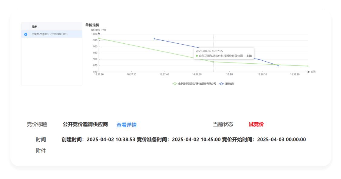 SRM系统在线竞价功能界面截图