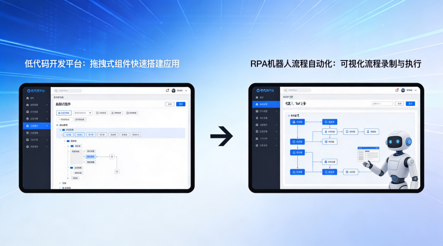 低代码和RPA区别一览：在自动化对象、部署方式与智能程度上的不同