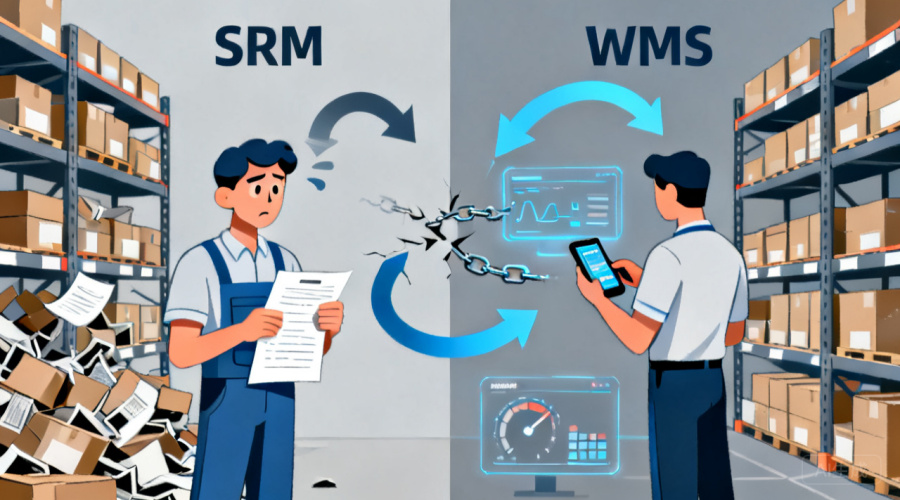 SRM与WMS未打通 vs 实时协同，出入库效率与准确率差距